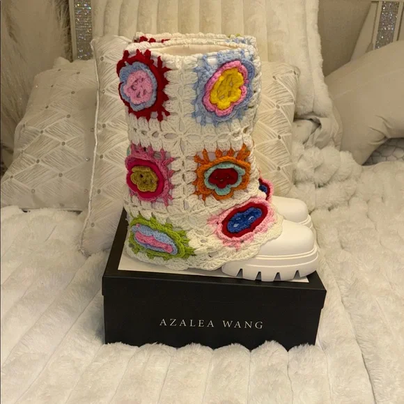 AKIRA Multicolor Crochet Combat Boots - Picture 2 of 5